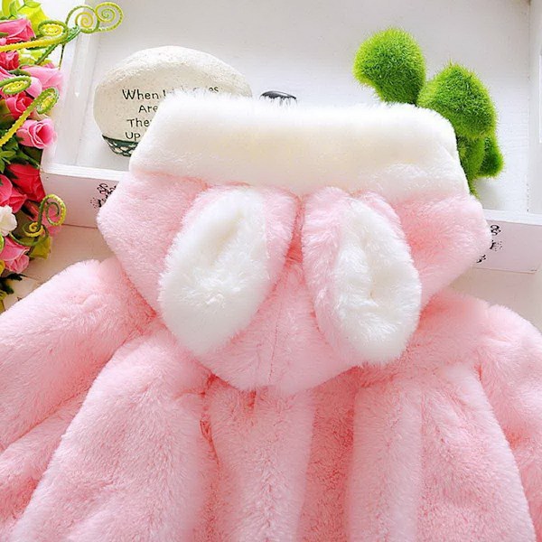 Babyflicka Pälsfleece Pageant Jacka Vinter Varm Jacka Huvtröja Ytterkläder Jul Snödräkt för 1-6 Månader Rosa
