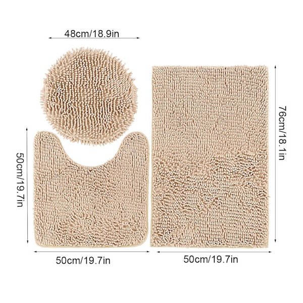 3 stk / sett Sklisikre Chenille Vann Absorberende Matte Toalettsett Bad Stue (Kamel)