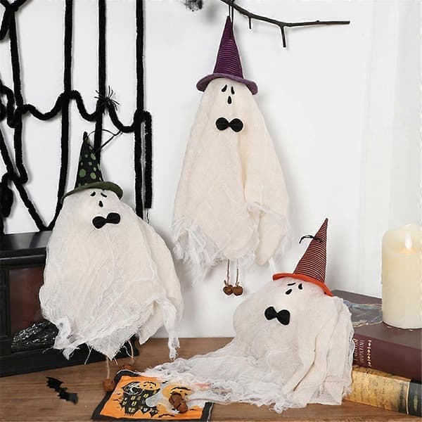 pc Halloween Hanging Ghosts with Purple Witch Hat Decorations_tfrf