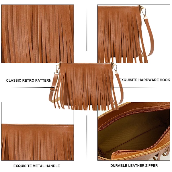 Flicka läder crossbody väska med fransar Damplånbok Daglig axelväska