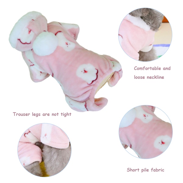 Hund Vinter Varmt Hvalpe Trøje Hoodie Flanel Koldt Vejr Kæledyr Tøj Outfits Tøj Søde Kat Jumpsuie Onesie Frakke (Pink)