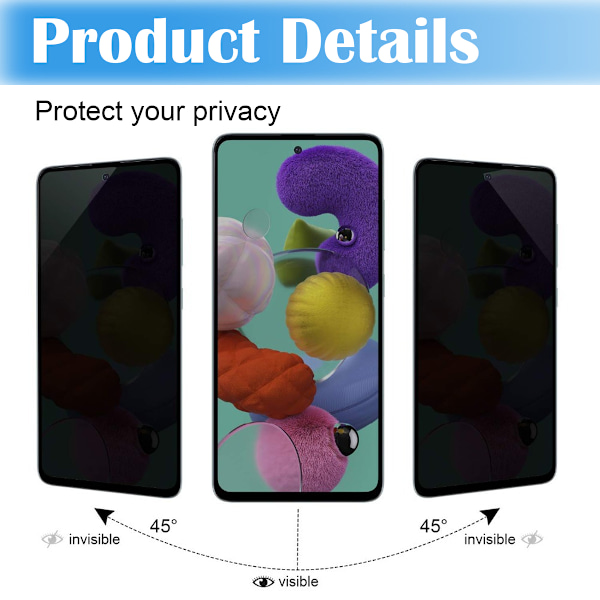 2-Pack Privacy Näytönsuoja Samsung A52S - Karkaistu Lasi 9H - Super Laatu 3D