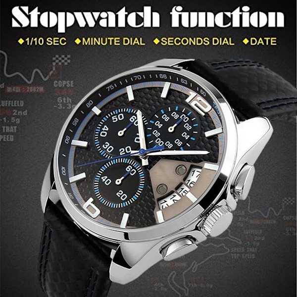 Herrar Klockor Läderband Sport Mode Klänning Casual Analog Kvarts Chronograph Fader Presenter Armbandsur, Urtavla diameter 46mm