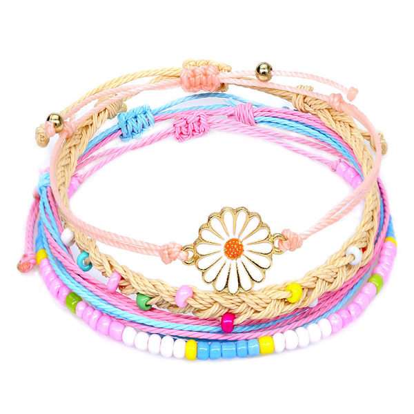 Vävda blommiga armband för kvinnor, tonåringar, flickor, pojkar, par, wrap-rep, charm, strand, surf, flätad, justerbar