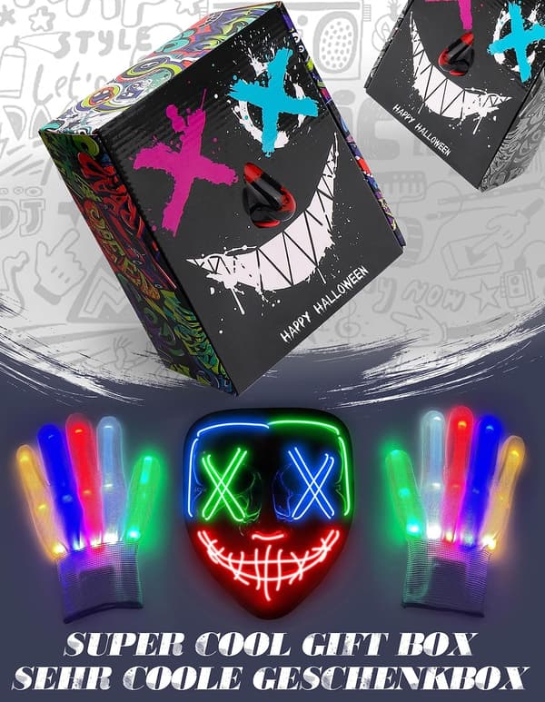 Halloween-maske LED-maske & handsker i flere lystilstande[TT] Multicolor (1 Set)