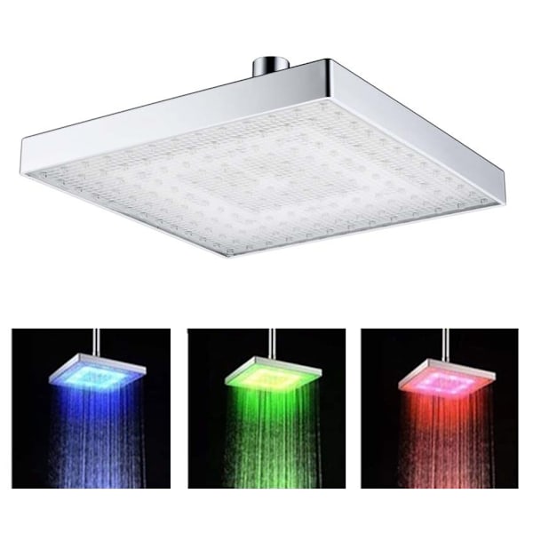 LED Duschhuvud med Flera Färgbyten, Regnduschhuvud, Vattenfallsduschhuvud, 8 Tum Rund/Kvadratisk, Temperaturkontroll