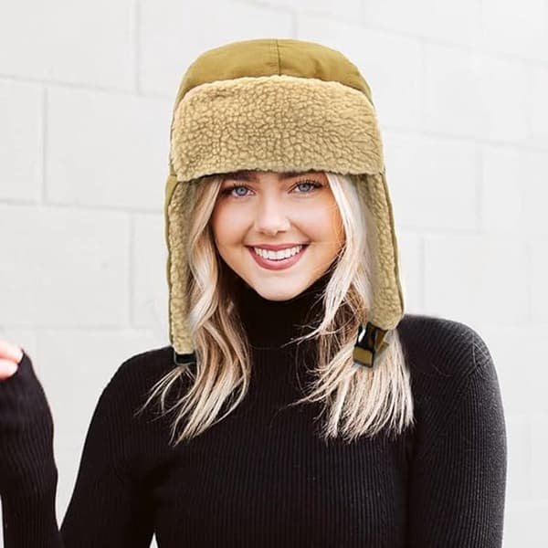 Winter Aviator Hat, Thickened Cotton with Earflaps, One Size, Khaki, for Hunting and Skiing