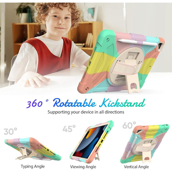 För iPad 9:e generationens case, iPad 10,2 tums case med pennhållare, axelrem, ställ, [360 roterande handrem] för 9:e/8:e/7:e,
