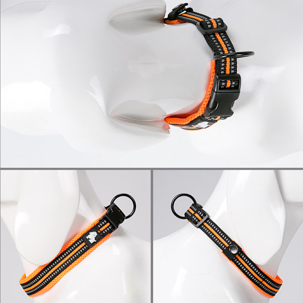 Mellanstort och stort hundhalsband 3M reflekterande mesh vadderat hundhalsband justerbart nylon utomhus äventyr husdjurshalsband