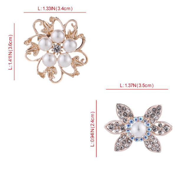 2 stk. Kvinders Bryllupscorsage Krystal Perle Elegant Blomst Blad Brosche til Kvinder, Brud
