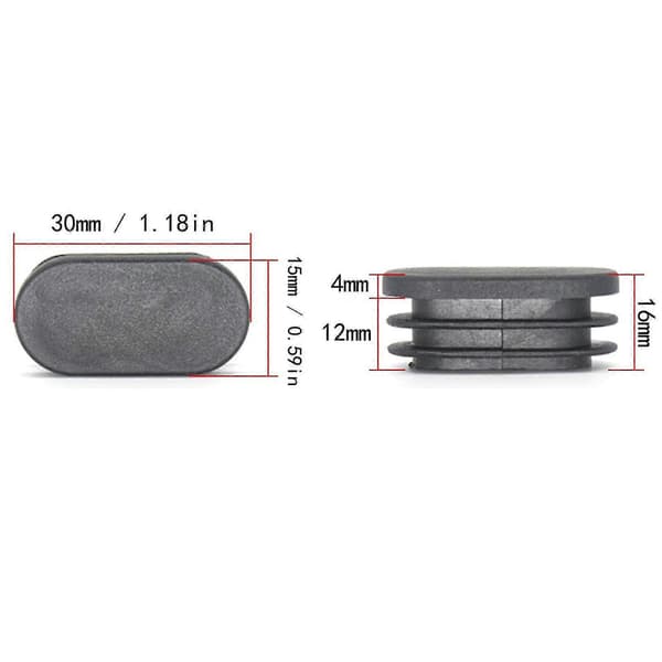100 stykker 15x30mm Plastendestykker, til Møbelben Rør Ovale Endestykker, til Plaststoleben Stop, til Ovalt Rør
