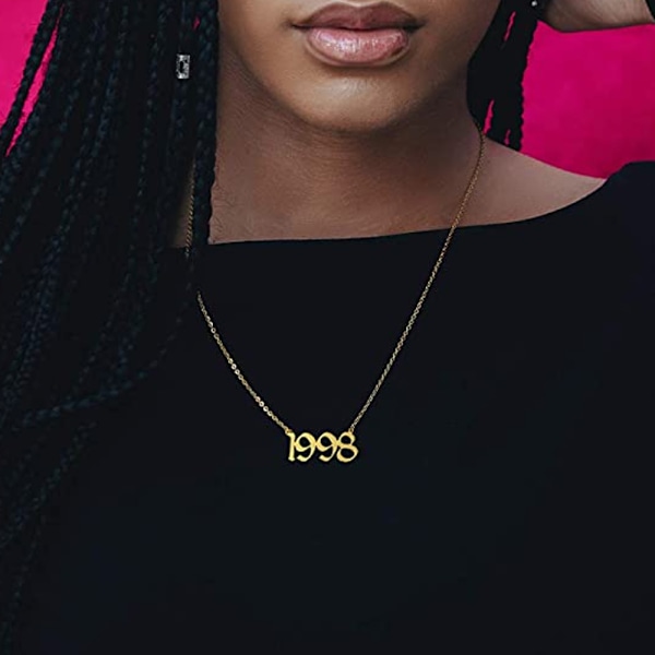 Halsband med födelseår, 18K guldpläterat halsband med födelseår