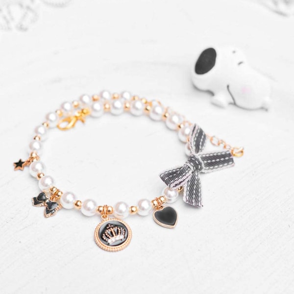 Halsband med pärlor för hund och katt, bling-accessoarer, band, kärlekshänge, husdjurssmycken för valpar, chihuahua, yorkie, justerbart, handgjort