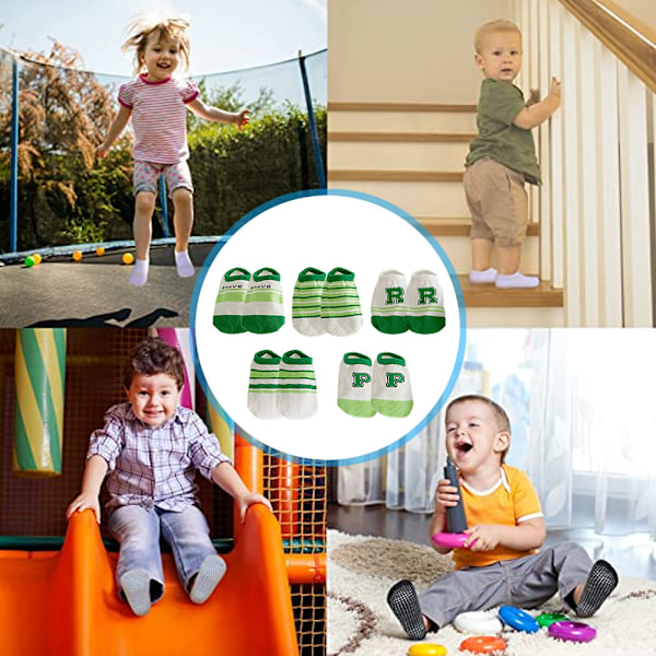 5 Par Baby & Toddler Söta Mode Bomulls Andningsbara Mesh Barn Osynliga Båtsockor - Grön Bokstav Serie