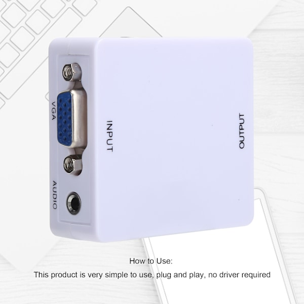 VGA till HDMI-konverter Mini HD 1080P Konverteringsbox Adapter Vit