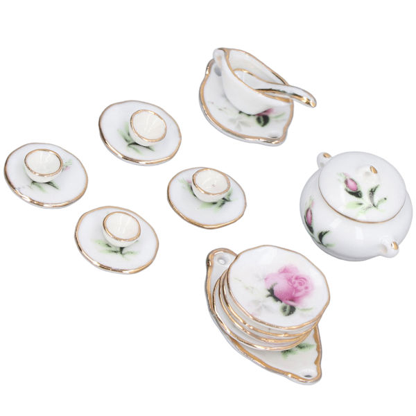 1:12 Dukkehuss Miniature Porcelæn Te Kop Sæt Udsøgt Dekorativ Dukkehuss Køkken Tilbehør
