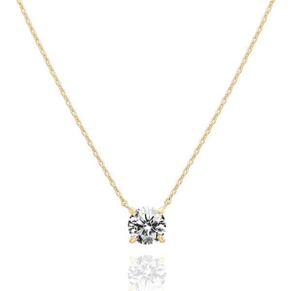 Forgyldt Swarovski Krystal Solitaire (8mm) CZ Diskret Choker Halskæde | Guld Halskæder til Kvinder