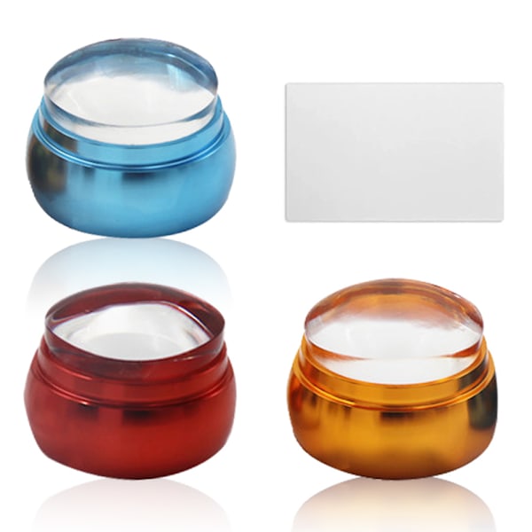 3 set franska nagelstämplar - Transparent mjuk stämpel med lock och skrapa