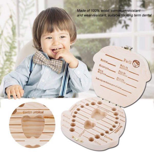 Vit färgversion Baby Milk Teeth Organizer Infant Tooth Wood