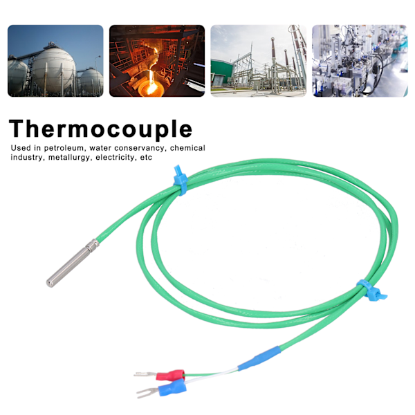 K-typ Termoelementsond Silikon Super Mjuk Temperaturmätningsledning 0200℃ Grön 4x30mm (5 meter)