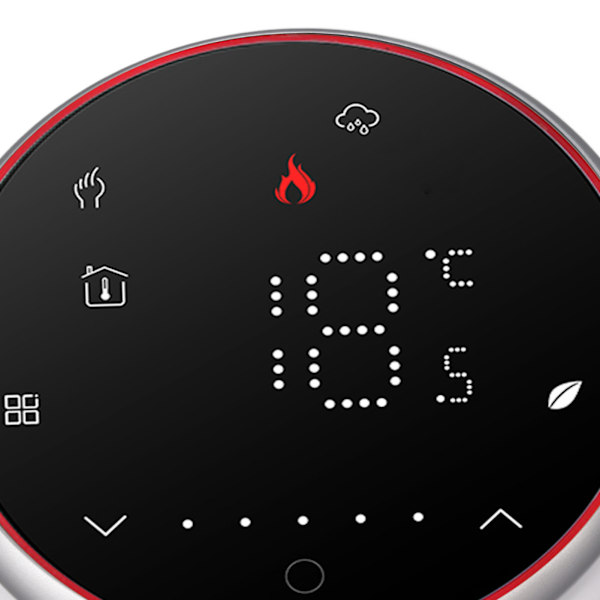 Ohjelmoitava termostaatti sähkölämmitykseen, pyöreä pohja 13 mm upotettu paneeli LED-näyttö langaton älykäs termostaatti AC95~240V musta