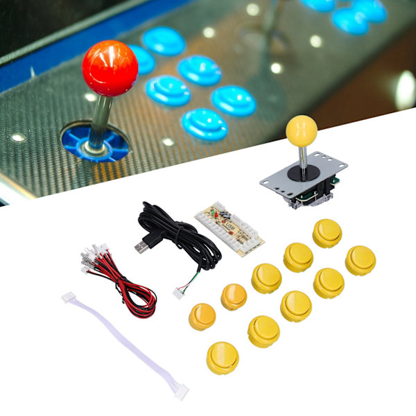 QM070901 Arcade-spel Joystick-kit Zero Delay Arcade-spel DIY-kitdelar med Encoder-kort 10 knappar Joystick för MAMEGul