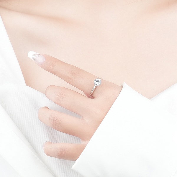 Moissanite vigselring, klassisk förlovningsring för kvinnor, 925 sterling silver