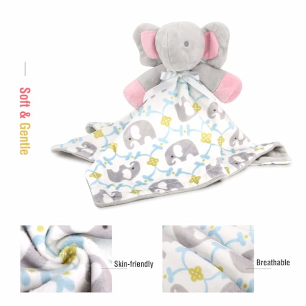 Plush-elefantti turvakummi, vauvan lastenhuoneen sängyn peitto, rätinä-pehmolelu turvakummi, eläimen taggie-peitto