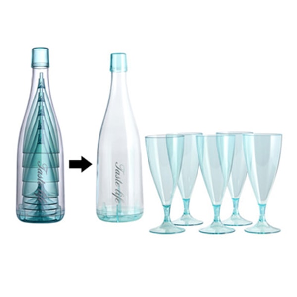 6-delars set (5 vinglas + 1 vinflaskhållare) Reseförpackning för champagneglas Perfekt för picknick utomhus vid poolen, grillning, trädgården, Tvättsäkert
