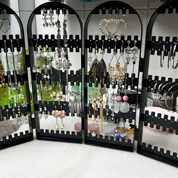 240 hål hopfällbar akrylörhängehållare, smyckeshängare arrangör, halsbandshållare 3 vik dubbelsidig stativ örhänge display