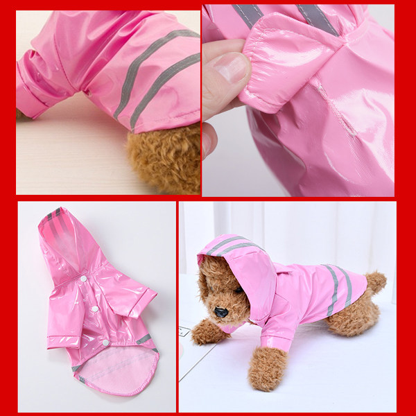 Hunderegnjakke, Vandafvisende Regnjakke til Kæledyr med Hat, Reflekterende Hunderegnponcho, Regnbeklædning til Små og Mellemstore Hunde og Katte (Pink)