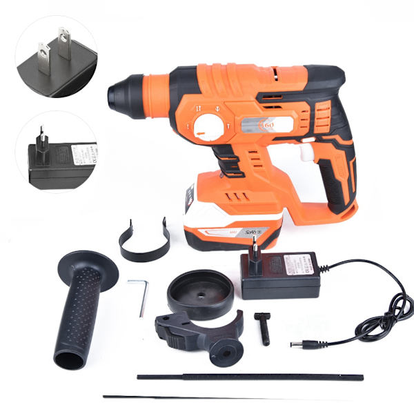 4 i 1 Lithium Batteri Brushless Kordløs Elektrisk Breaker Hammer 0-1400rpm EU-Plugg 100-240V