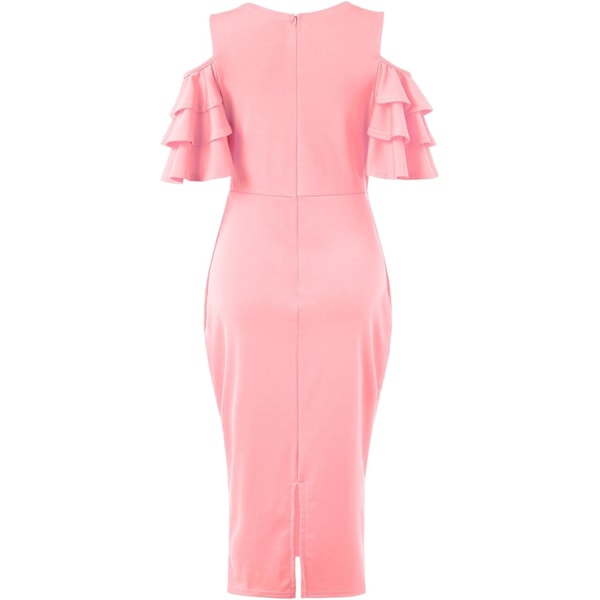 Solid Flounced Ermer med Kald Skulder V-Hals Elegant Sexy Fest Kvelds Midi Kjole Bodycon Kjole