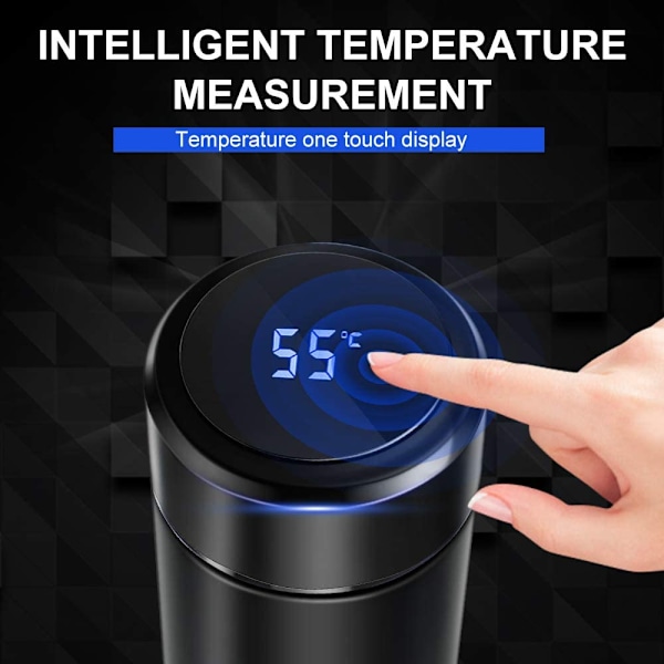 Termosflaska, 480 ml vattenflaska vakuumisolerad kopp 304 rostfritt stål, LED-pekskärm temperaturdisplay, smart kopp förseglingsflaska idealisk