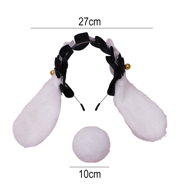 Plush Fluffy Bunny Ears Hodeplagg med Hale Tilbehør Kanin Hodebånd Festkjole