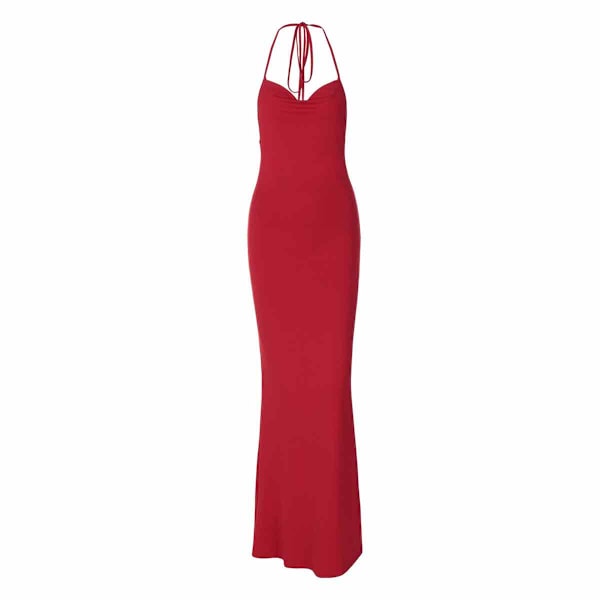 Kvinners Sexy Ryggløs Halter Deep V Maxi Åpen Rygg Cocktail Sling Festkjole