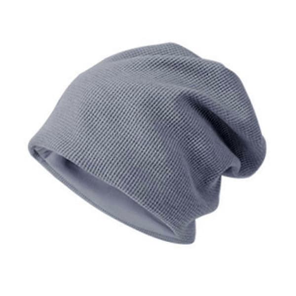 Vinterlue i bomullsfleece for menn, ensfarget strikket elastisk termisk hold varm Unisex Light Blue