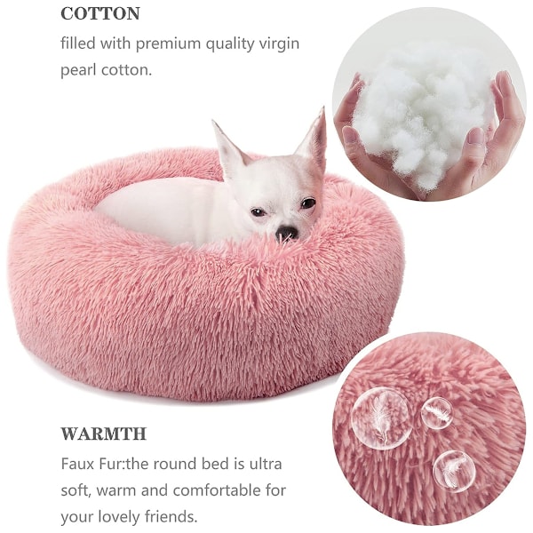 Hunde- og katteseng, komfortabel rund myk vaskbar pute, for små og mellomstore hunder (rosa)