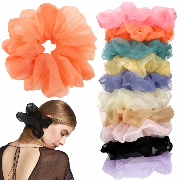 10 stycken Kvinnor Big Organza Hair Scrunchies Oversized Organza