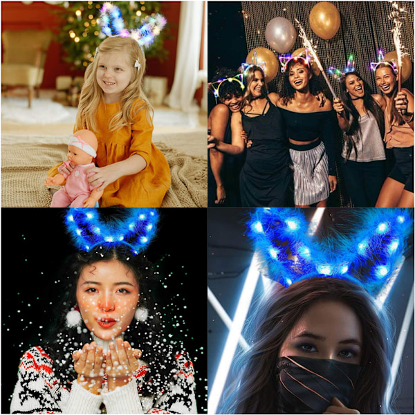 LED Kaninørehovedbånd Lysende Fjerhovedbånd Sød Festival Hårbøjle Party Hårtilbehør