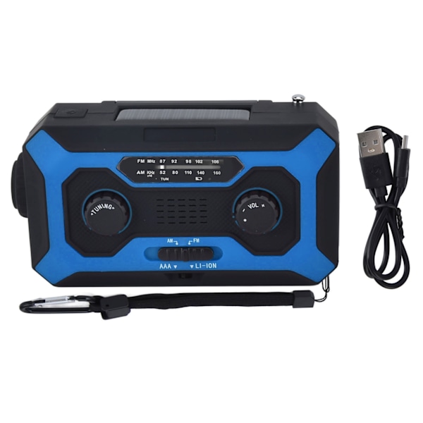Håndsveiv Nød Væradio AM/FM Bytte Batteriindikator Lommelykt Solcelle Power Bank for Utendørs Camping Blå EU-Versjon