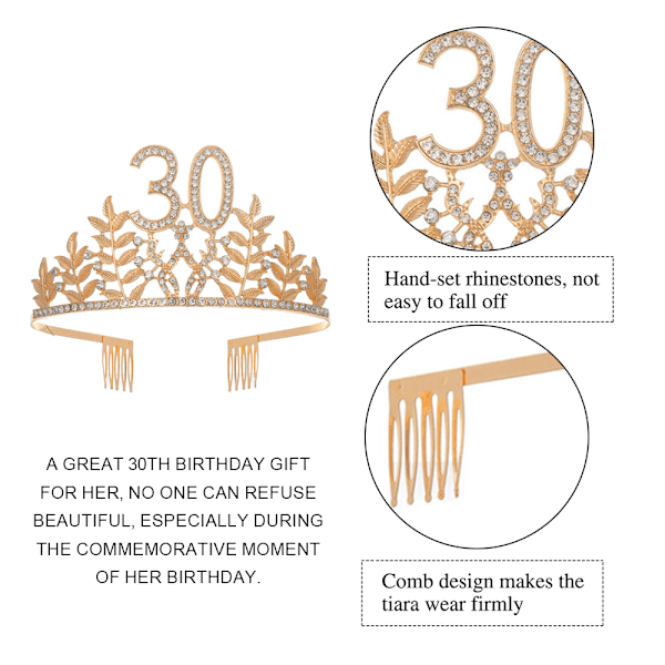 30-årsdag Sash & Rhinestone Tiara Kit, Happy 30-årsdag Present till Hennes 30-årsdag Dekorationer för Kvinnor