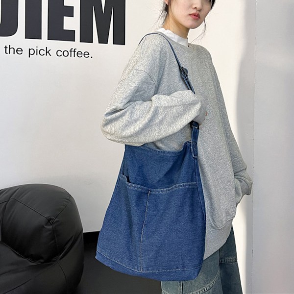Damväska i denim, axelväska, handväska, casual canvasväska, retro crossbody-väska, stor kapacitet