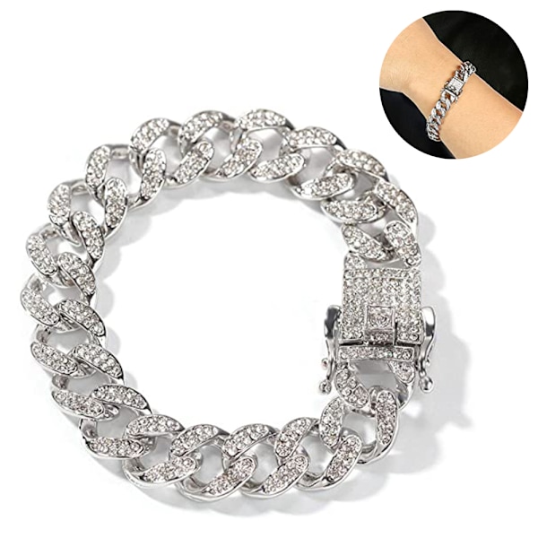 Kedja för Män, 18,5MM Mäns Guldpläterad/Platina Vitguld Finish Diamantlänkkedja Miami Choker Halsband Armband