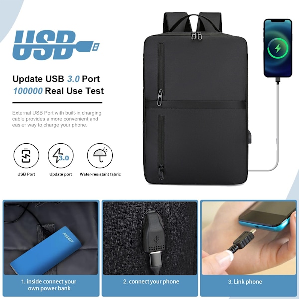 Resväska för bärbar dator för affärsbruk Hållbar ryggsäck för bärbar dator med USB-laddningsport