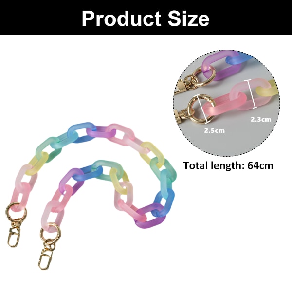 Akryl Handväska Rem Färgglad Regnbåge Handväska Ersättning Crossbody Axelrem för Väska Handväska DIY Tillverkning Tillbehör
