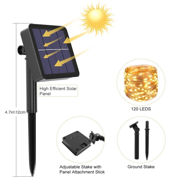 Solar ljus kedja utanför, 10 M 100 LED ljus kedja utanför vattentät koppartråd 8 mode solar ljus kedja dekoration för trädgård, balkong, terrass,
