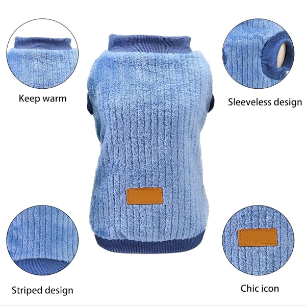 2 Pakker Hundetøj Pet Plys Trøje Hundetrøje Blød Varmt Hvalpe Hunde T-shirt Vinter Hvalpe Trøje til Hunde Katte (Blå+Khaki)