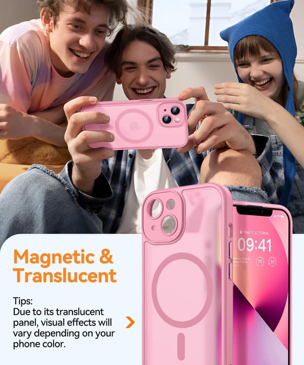 Magnetic Case for iPhone 16 Pro Max with Full Camera Protection [MagSafe Compatible] [Transparent Matte] Protective Phone Case, Hot Pink Pink iPhone 13