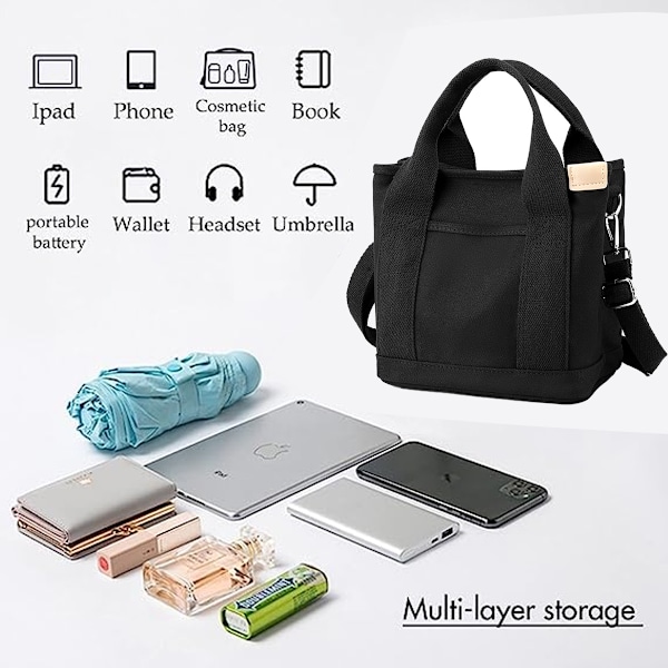 Liten totebag Liten Söt Canvas Tote Crossbody Axelväska /Flera Fack Mini Casual Satchel Messenger Väska
